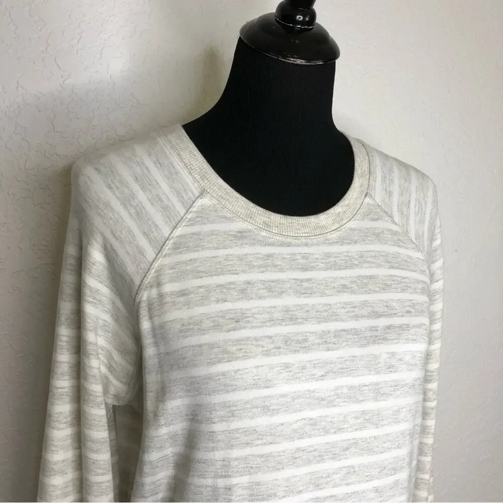 Athleta oatmeal white striped knit tunic asymmetrical hem dress size Medium